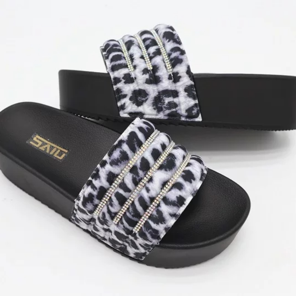 Trendy Women's Wedge Heels Leopard Diamond Sandals